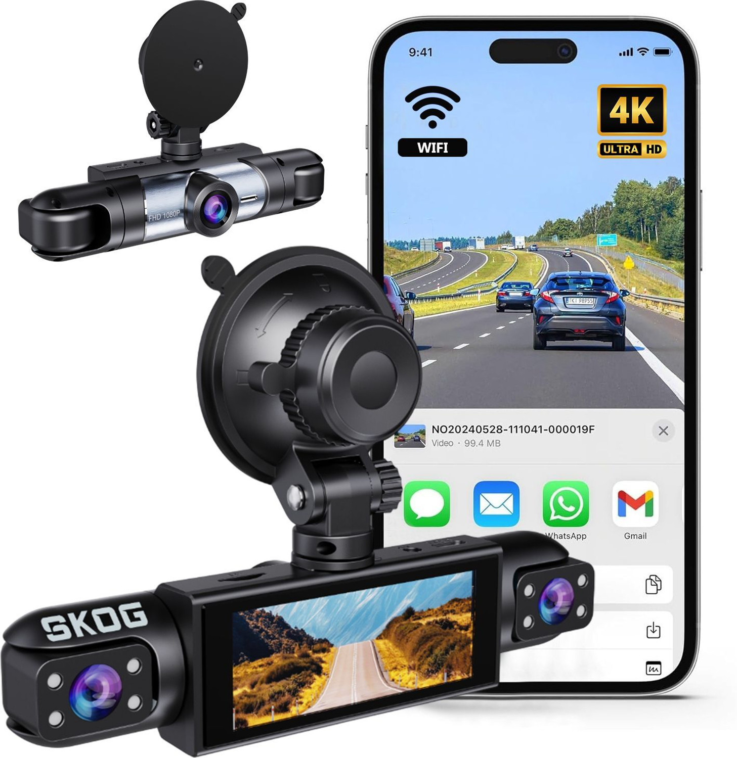 Image of Qubo Smart Dashcam Pro 4K + rear cam Dashboard Camera System (2 Camera, Front (8MP) + rear (2MP))
