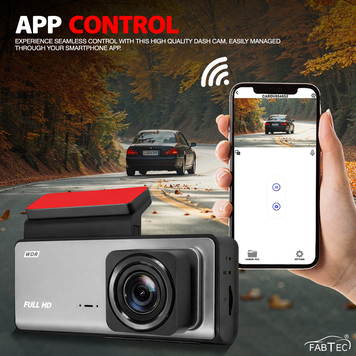 Image of FABTEC Car Dashcam with Front,in Cabin & Rear View Camera|Wifi|Night Vision|G-Sensor Dashboard, In-car, Reverse Assist Camera System (3 Camera, 1680 x 960)