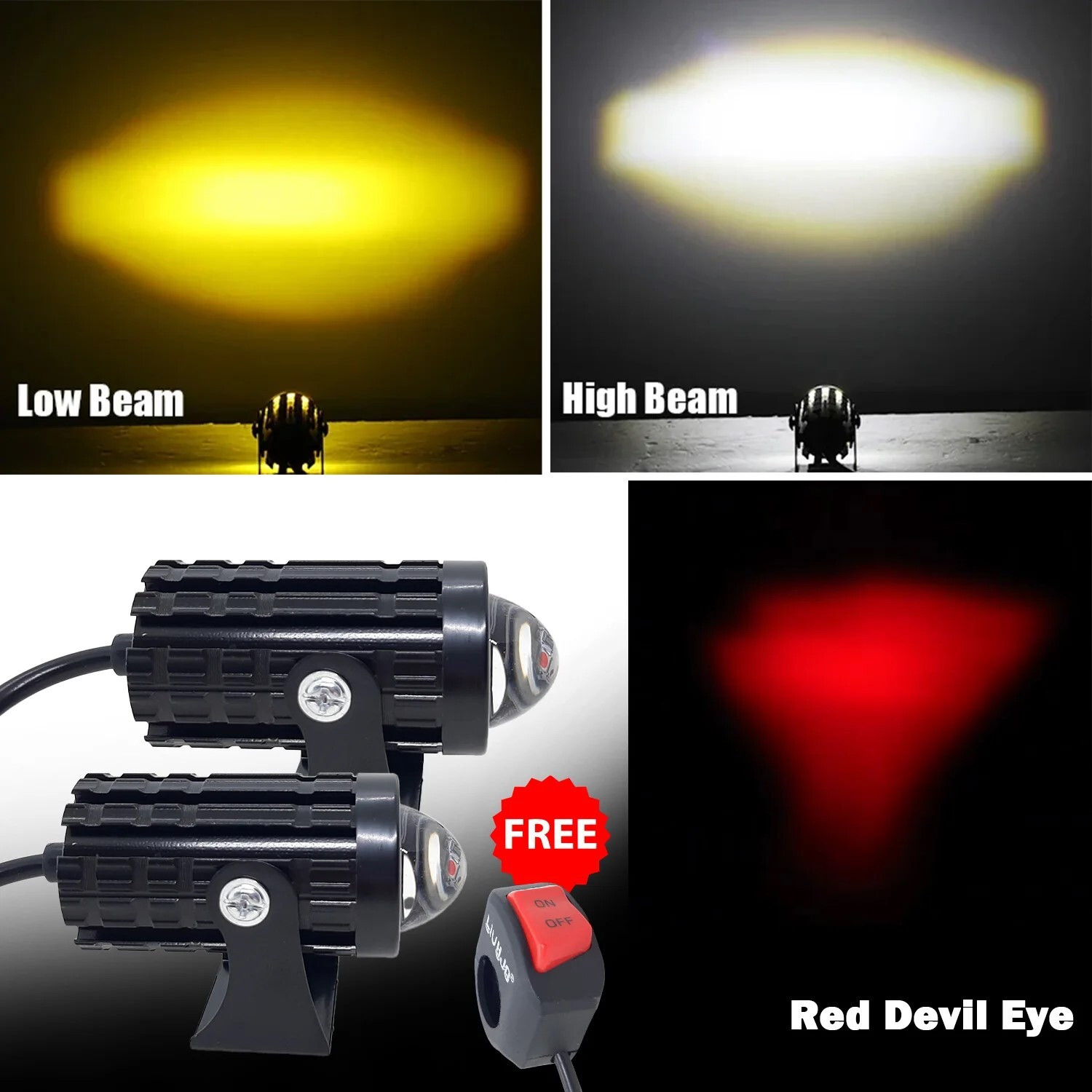 Image of Autozap LIU HJG Mini Driving Yellow White And Red Devil with Flashing Fog Lamp Motorbike, Car LED (12 V, 36 W) (Universal For Bike, Universal For Car, Pack of 3)