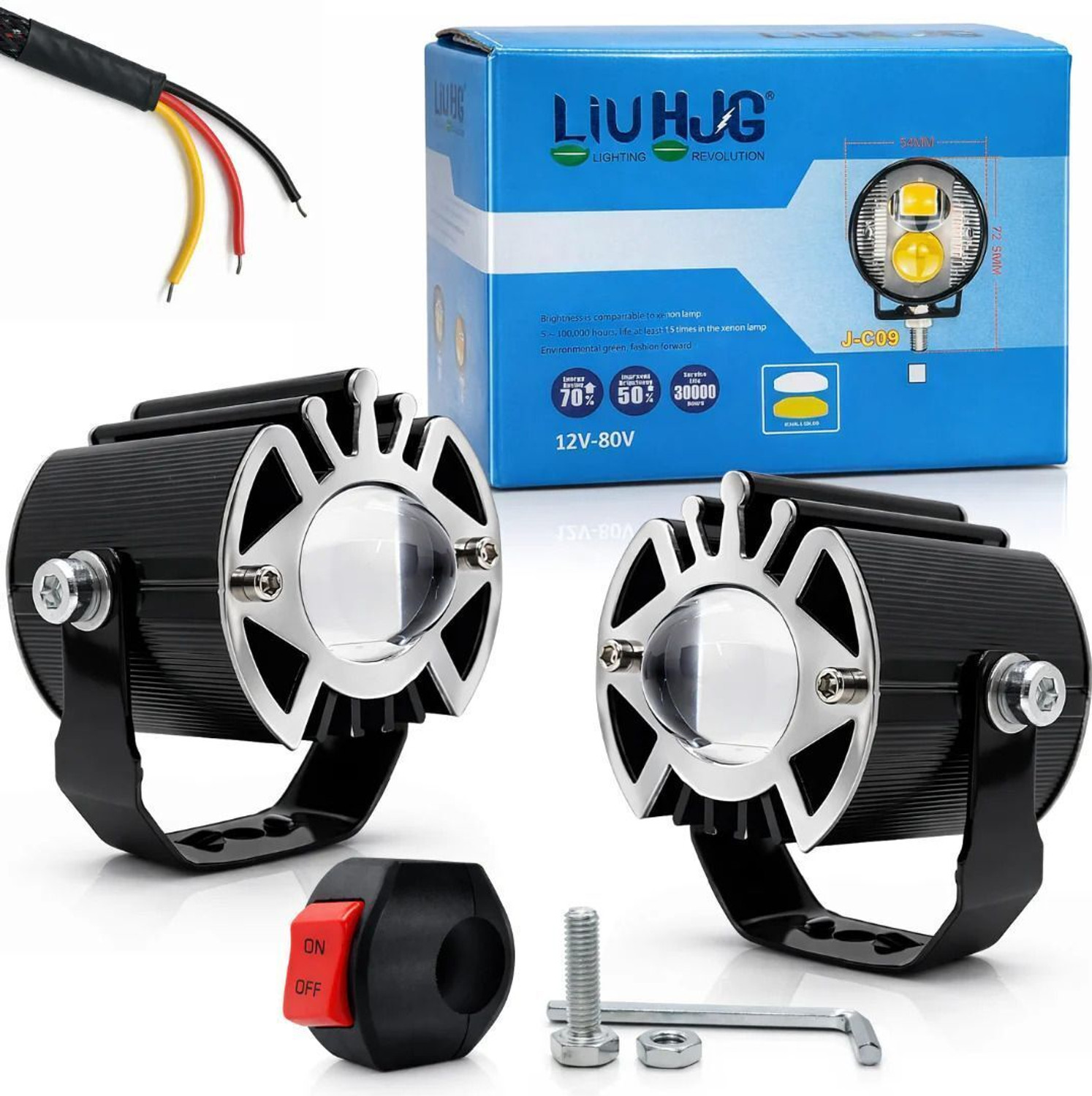 Image of automunk AM G16 Light with red devils eye Fog Lamp Car, Motorbike LED (12 V, 48 W) (Universal For Bike, Pack of 2)