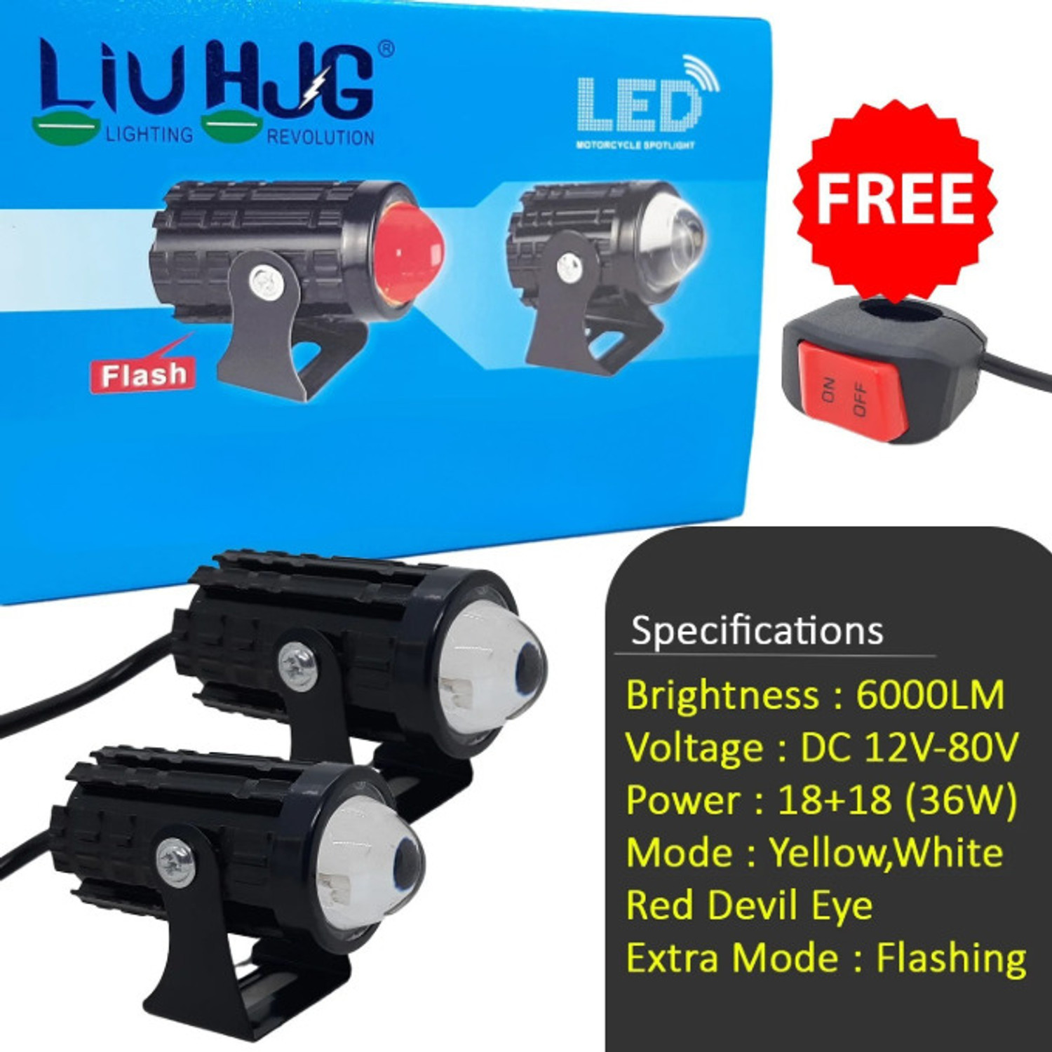 Image of Autozap LIU HJG Mini Driving Yellow White And Red Devil with Flashing Fog Lamp Motorbike, Car LED (12 V, 36 W) (Universal For Bike, Universal For Car, Pack of 3)