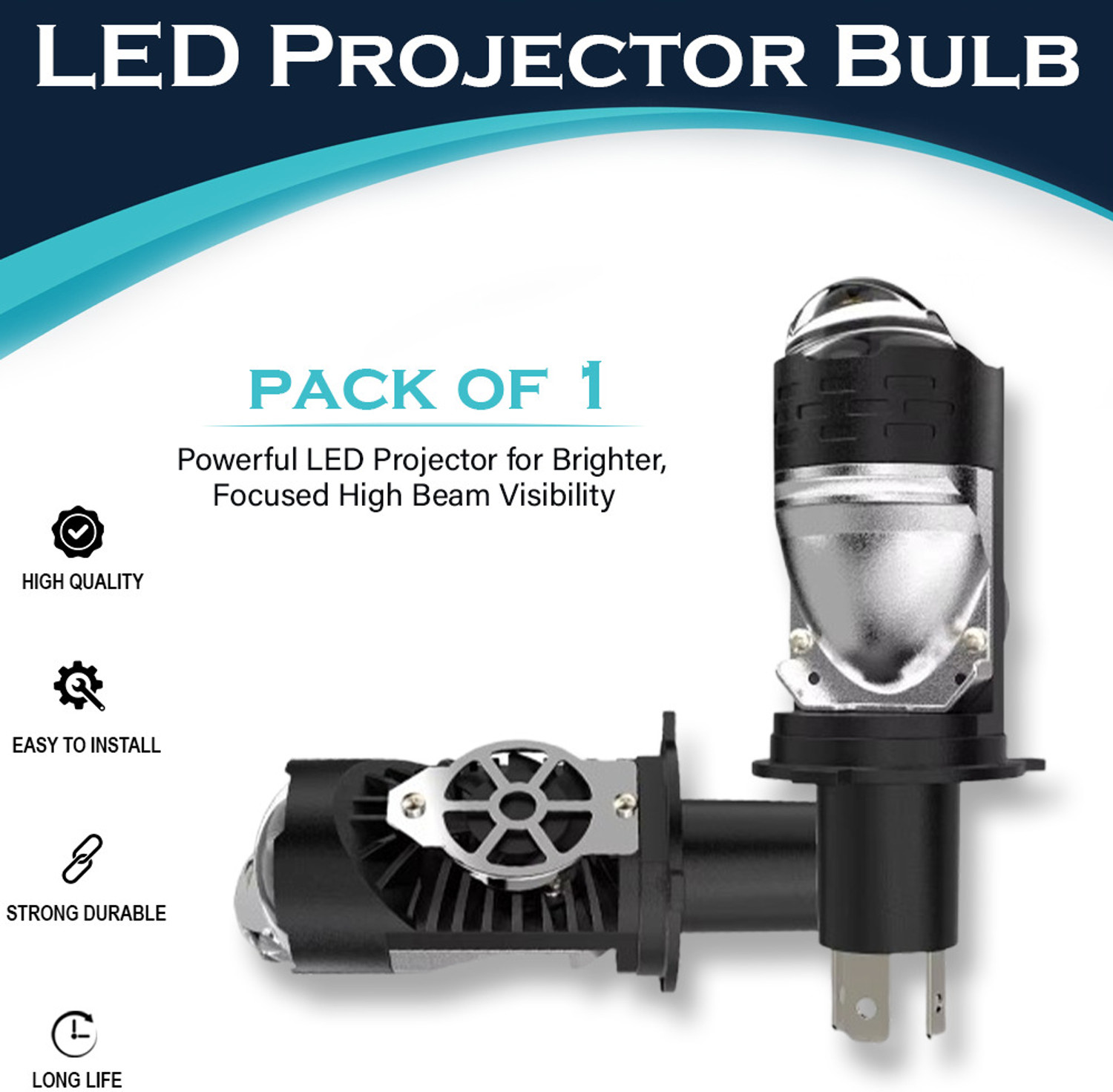 Image of BIKEBLOOM H4 led bulb projector lens for all motorbikes high /low beam(1pc) Headlight Motorbike LED (12 V, 50 W) (Universal For Bike, Pack of 1)