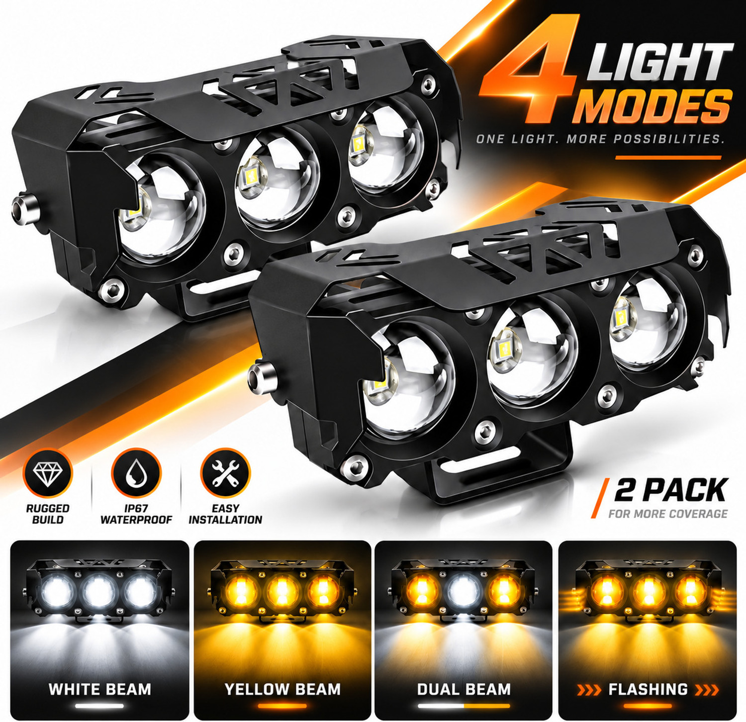 automunk FOG LIGHT X1 3LENS Yellow/White - Image 1