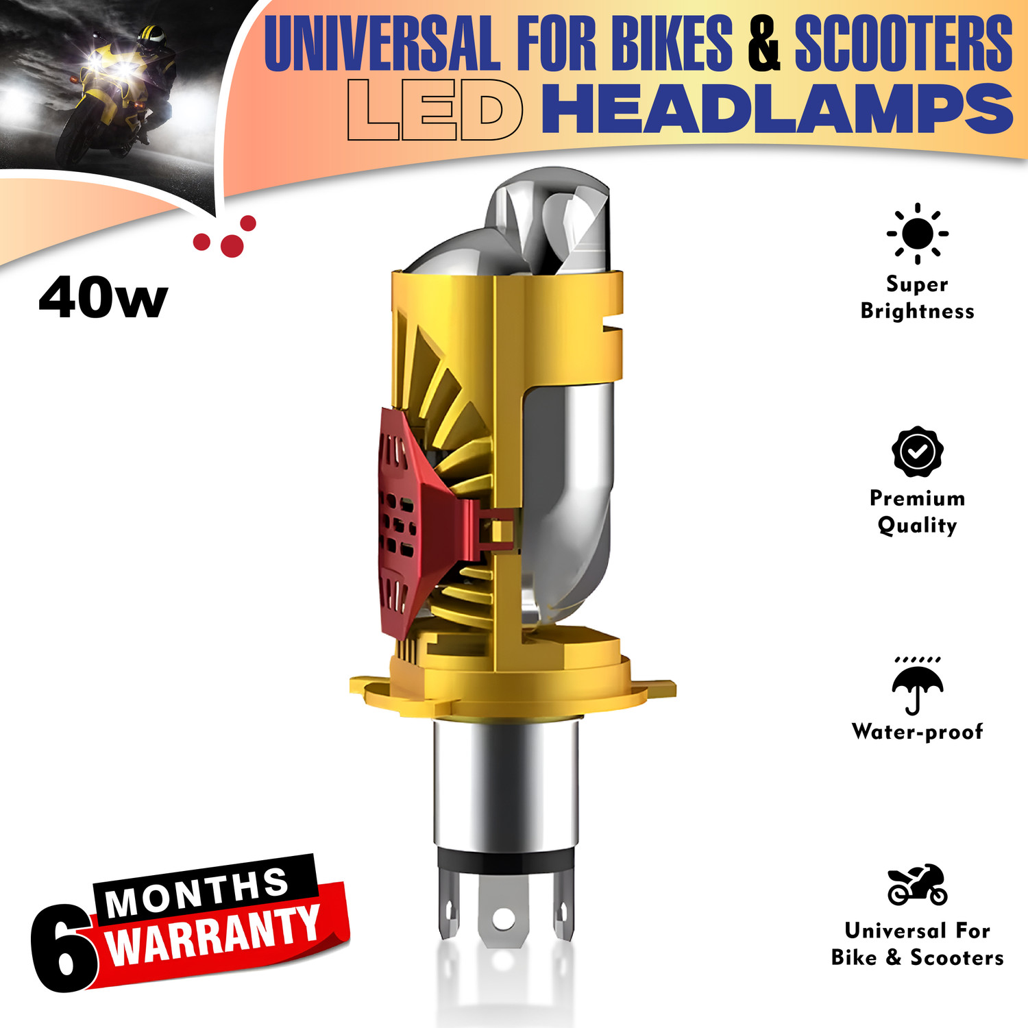Image of BIKEBLOOM H4 led bulb projector lens for all motorbikes high /low beam(1pc) Headlight Motorbike LED (12 V, 50 W) (Universal For Bike, Pack of 1)