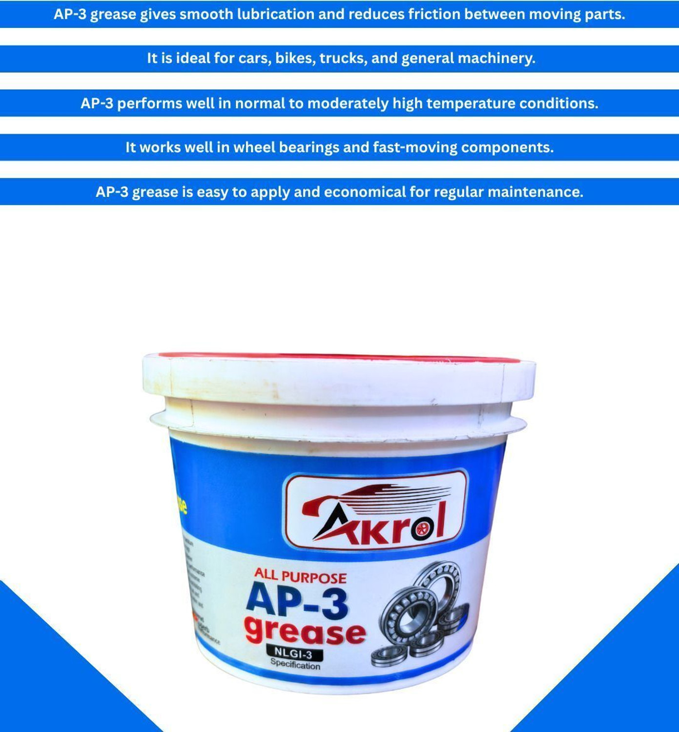 Image of Premium Quality AP-3 All Purpose Grease Akrol Premium Quality All Purpose Long Run AP-3 Grease NLGI-3 500 g Grease (500 g, Pack of 1)