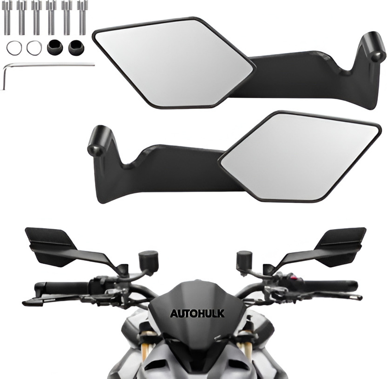 Image of AutoHulk Manual Rear View Mirror For KTM, Hero, Honda, BMW, Royal Enfield, Suzuki, TVS Appache RTR 160, Splendor Pro, Pulsar 150, Duke 200, MT-15, R15, FZ-X, Universal For Bike (Left, Right)