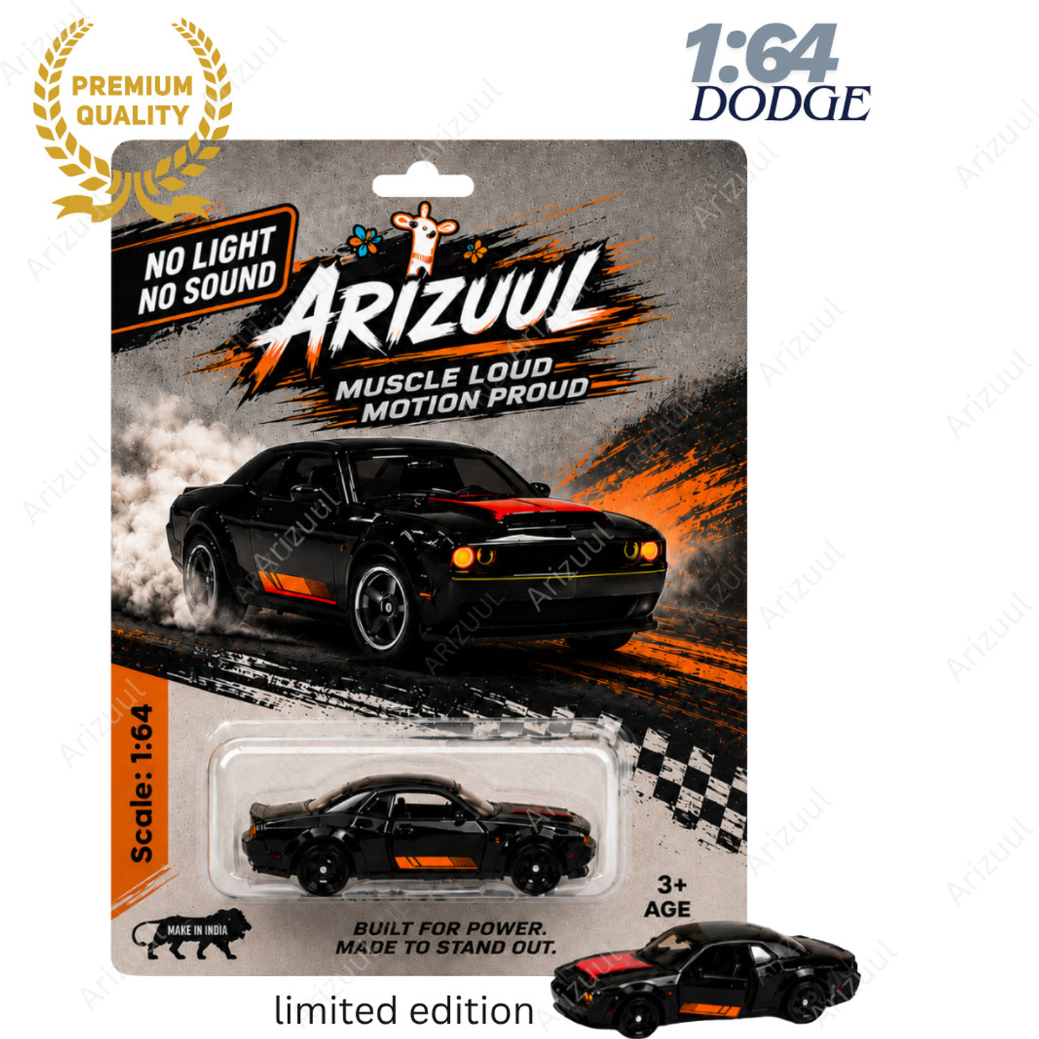 Arizuul 1:64 Dodge Challenger SRT Hellcat Pull Back Diecast Metal - Image 1