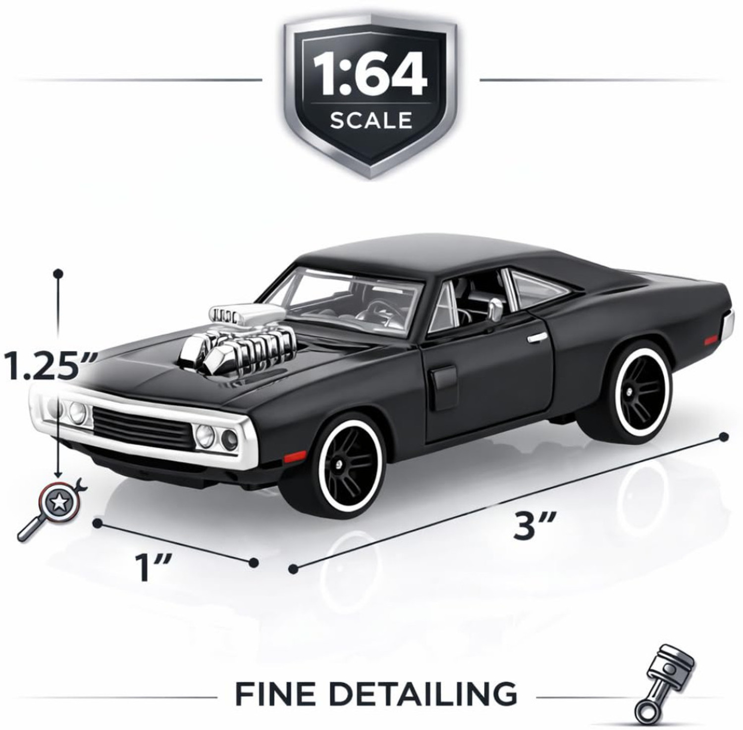 Image of Glenston FF7 Premium Metal Diecast Car 1:64 Mini Sports Car Model Toy Vehicle for Kids 3+ (Black, Pack of: 1)