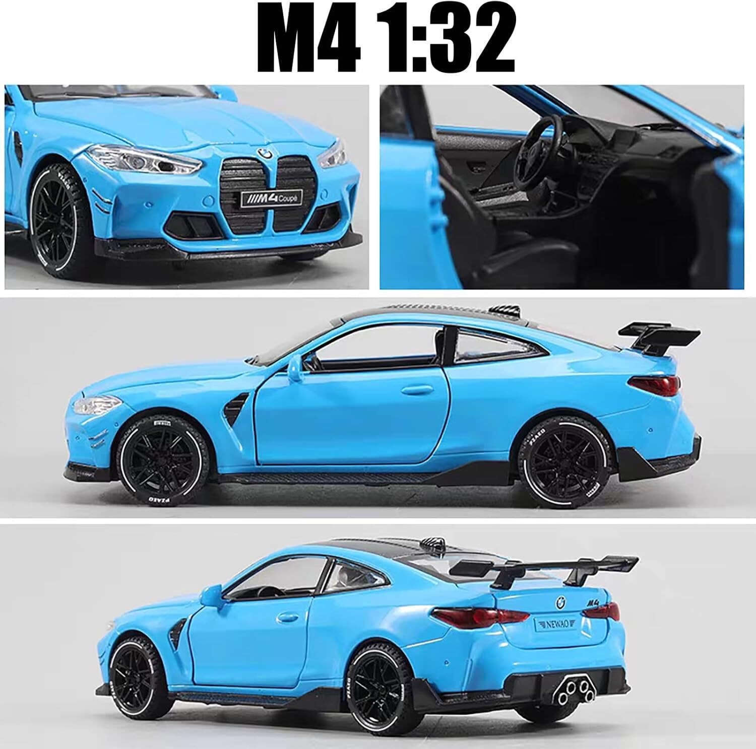 Image of CountryLink M4 1:32 Diecast Alloy Car Toy Pull Back Action with Sound Light Open Doors (Blue)