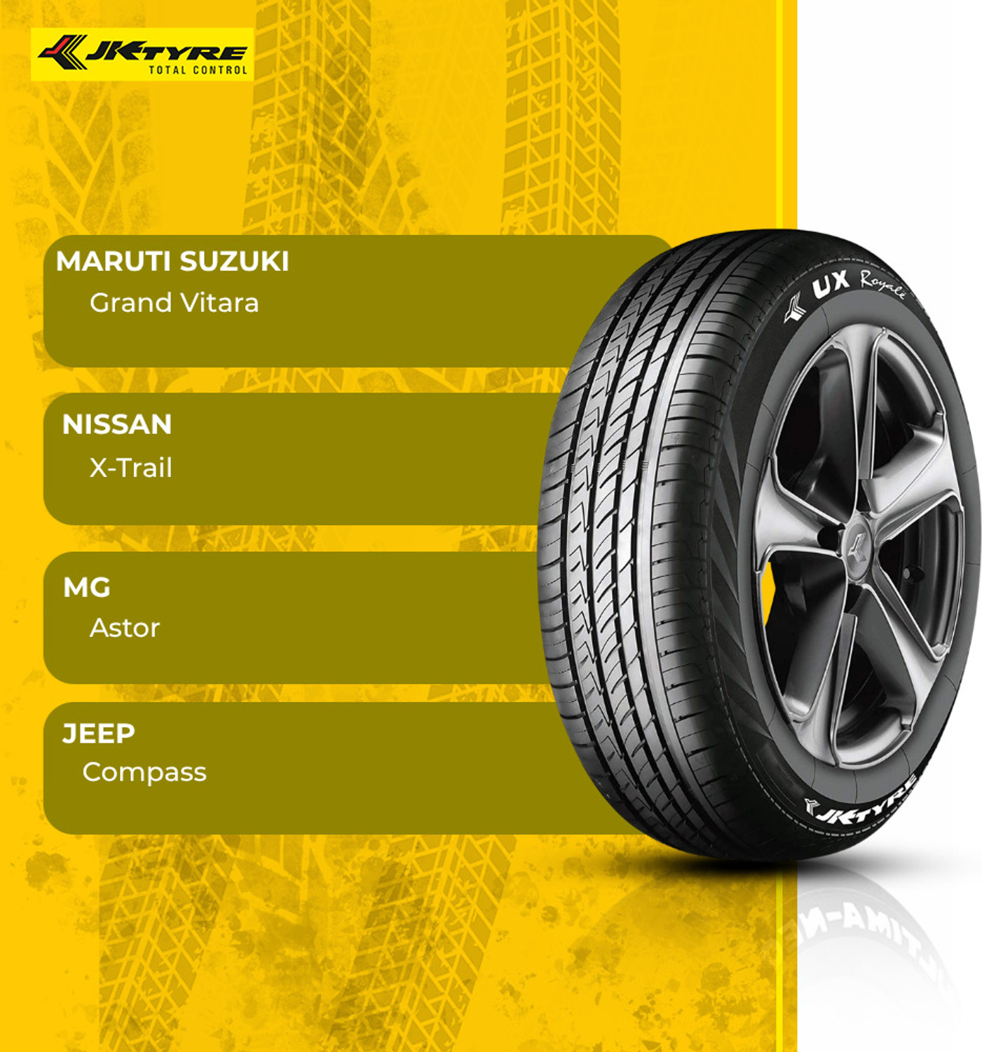 Image of JK Tyres 215 /55 R18 UX ROYALE TUBELESS CAR TYRE 4 Wheeler Tyre (215 /55 R18, Tube Less)
