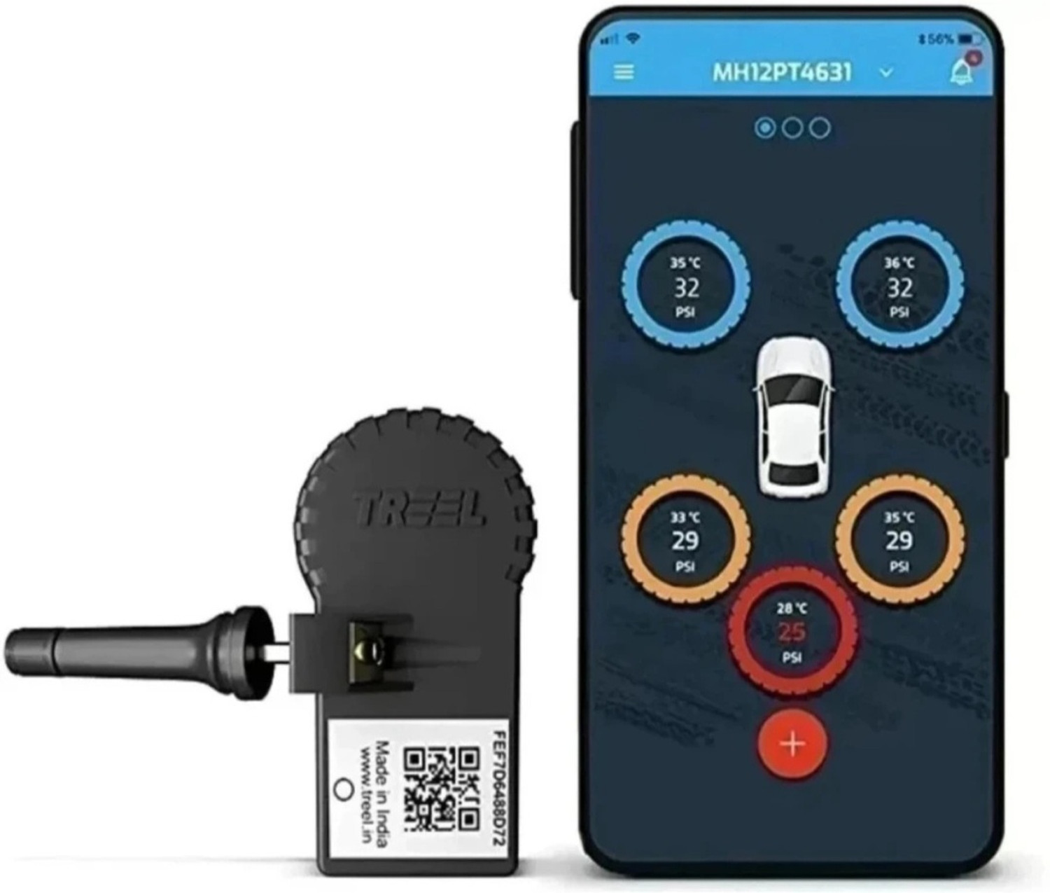 Image of JK TYRE Smart Tyre Pressure Gauge With Installation Compatible Android Auto & Carplay | Bluetooth | TPMS for Car (100 PSI)