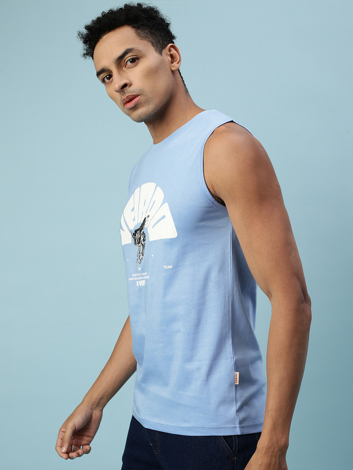 Image of Veirdo Pack of 2 Men Graphic Print Round Neck Pure Cotton Blue T-Shirt