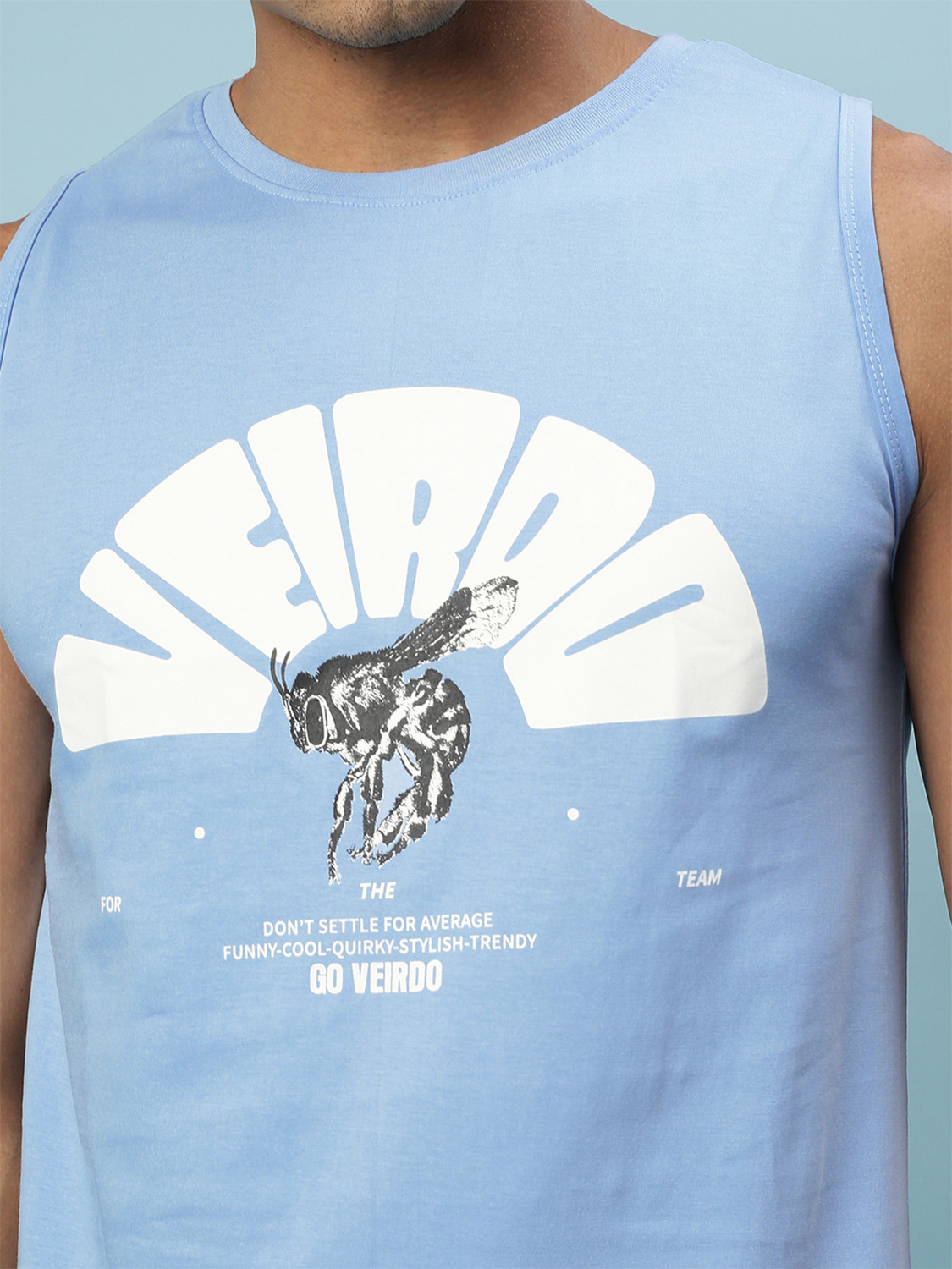 Image of Veirdo Pack of 2 Men Graphic Print Round Neck Pure Cotton Blue T-Shirt