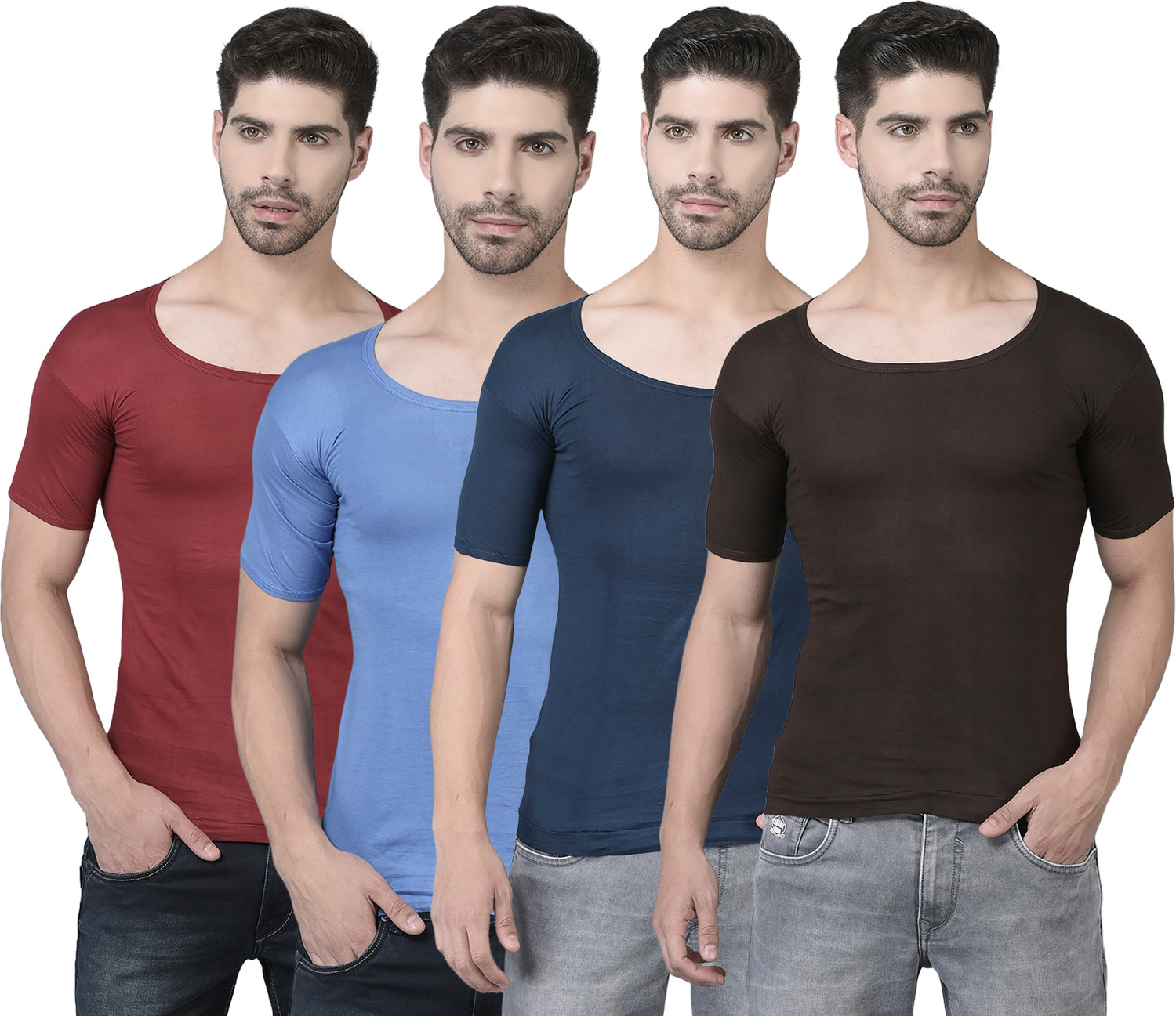 Dollar Pack of 4 Dollar Lehar Combed Cotton Men's Multicolour Vest Men Vest - Image 1