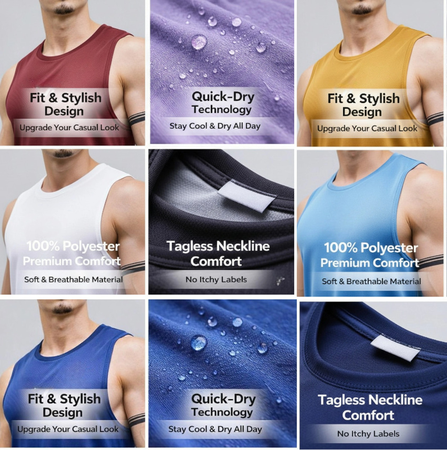 Image of Moddrem Pack of 2 Solid Print Combo Polyster Sando For Men Men Vest Men Vest