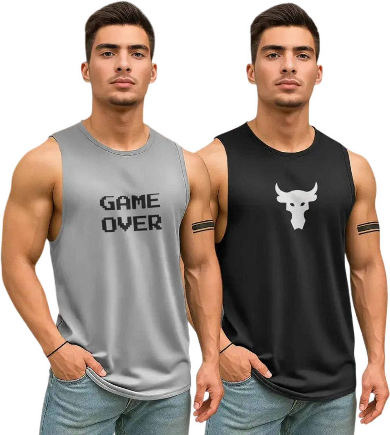 Image of Moddrem Pack of 2 Solid Print Combo Polyster Sando For Men Men Vest Men Vest