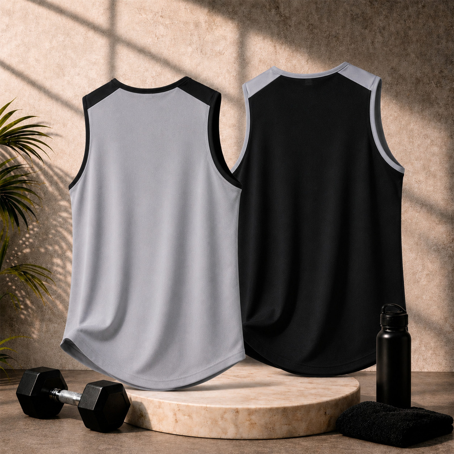 Image of RMLKN Pack of 2 Men Printed Round Neck Polyester Grey, Black T-Shirt