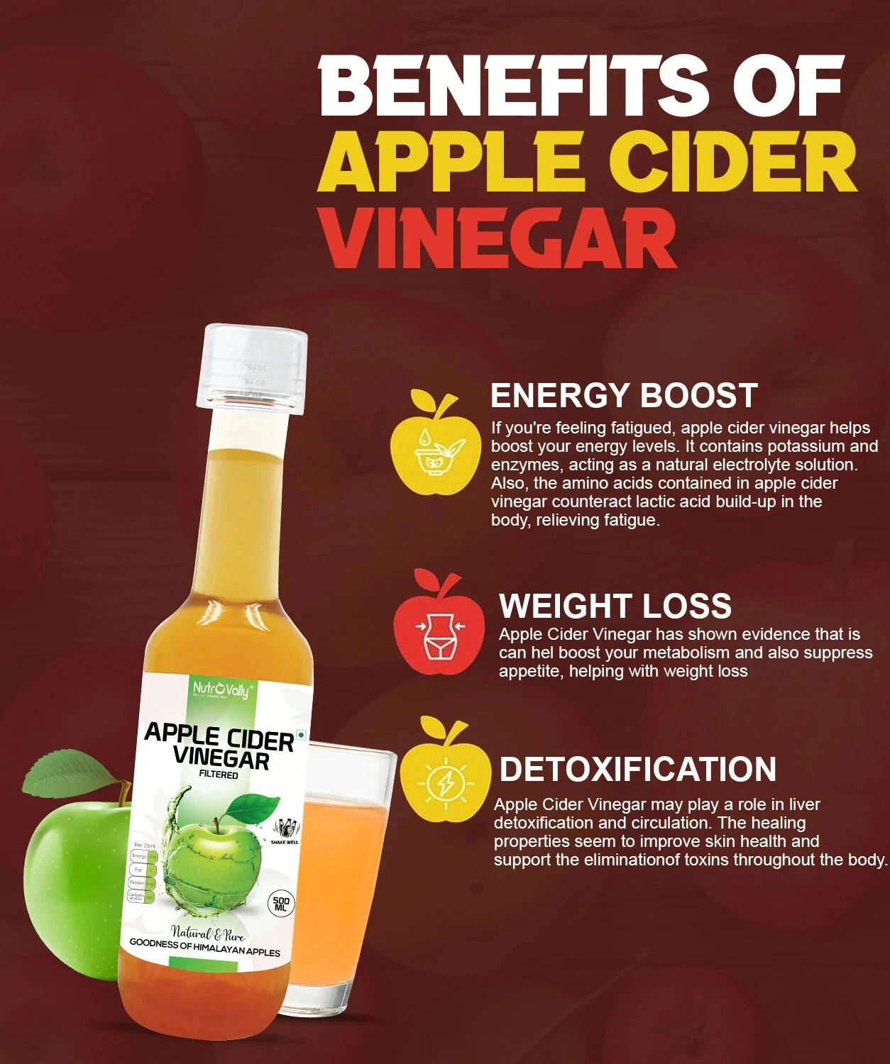 Image of NutroVally Apple Cider Vinegar forApple Cider Vinegar Wellness Tonic Weight Loss | Vinegar (2 x 500 ml)