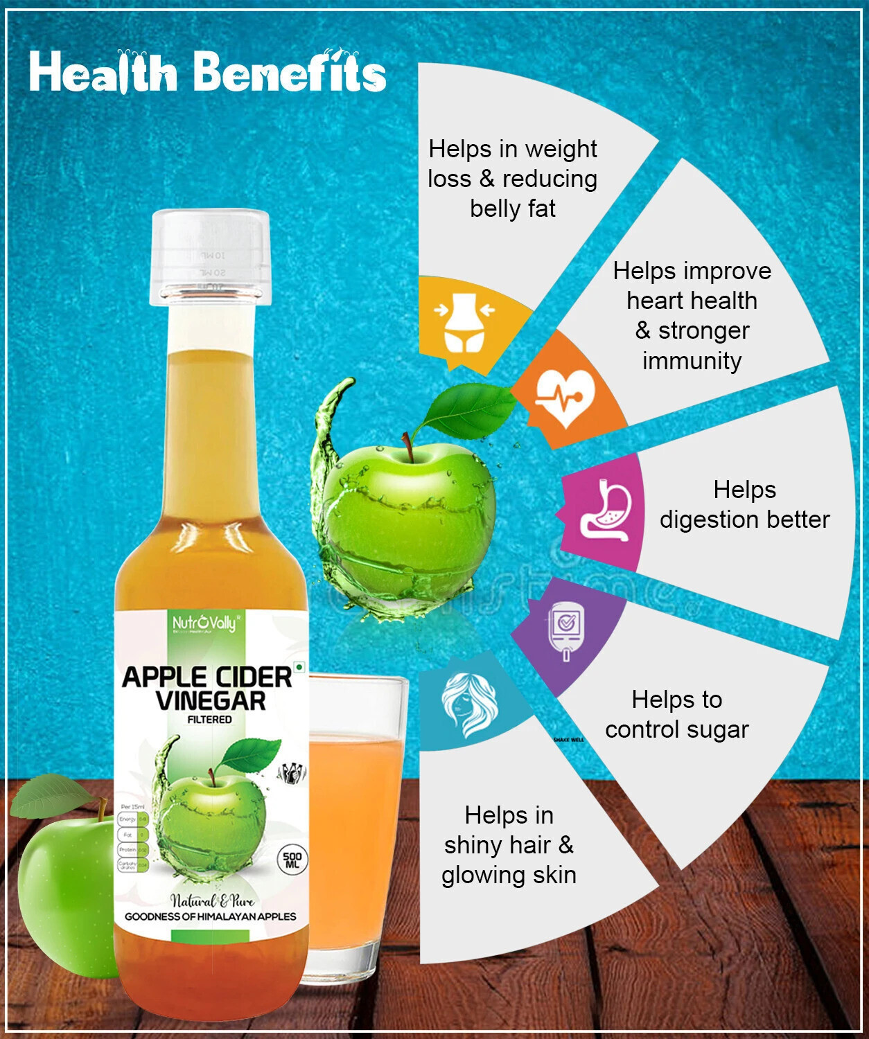 Image of NutroVally Apple Cider Vinegar forApple Cider Vinegar Wellness Tonic Weight Loss | Vinegar (2 x 500 ml)
