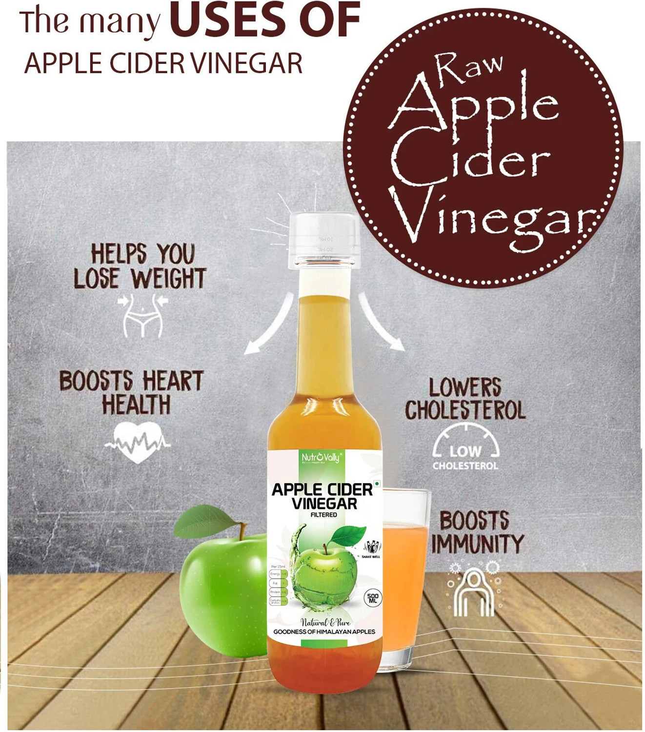 Image of NutroVally Apple Cider Vinegar forApple Cider Vinegar Wellness Tonic Weight Loss | Vinegar (2 x 500 ml)