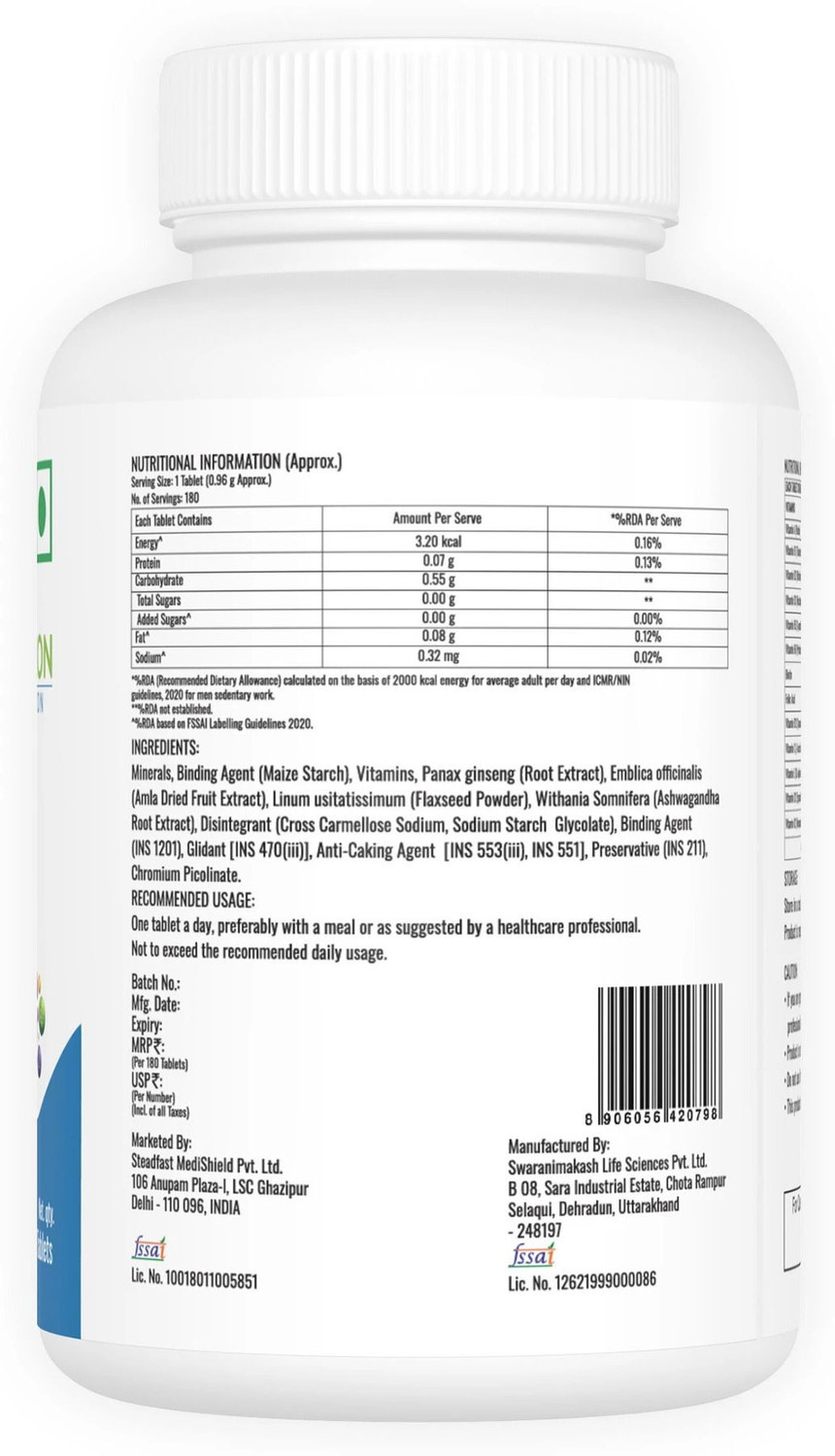Image of Steadfast NUTRITION Multivitamin MegaPack for Men & Women 13 Vitamins, 9 Minerals (180 Tablets)