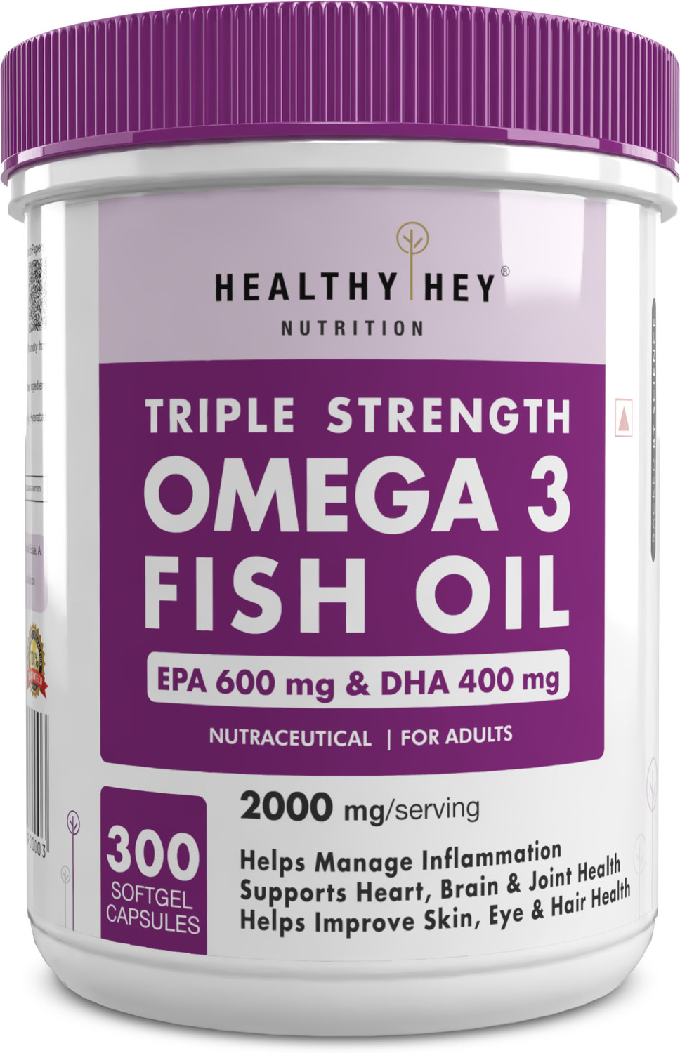 Image of HealthyHey Nutrition Triple Strength Fish Oil Omega 3 Burpless (600 EPA & 400 DHA) (90 Capsules)