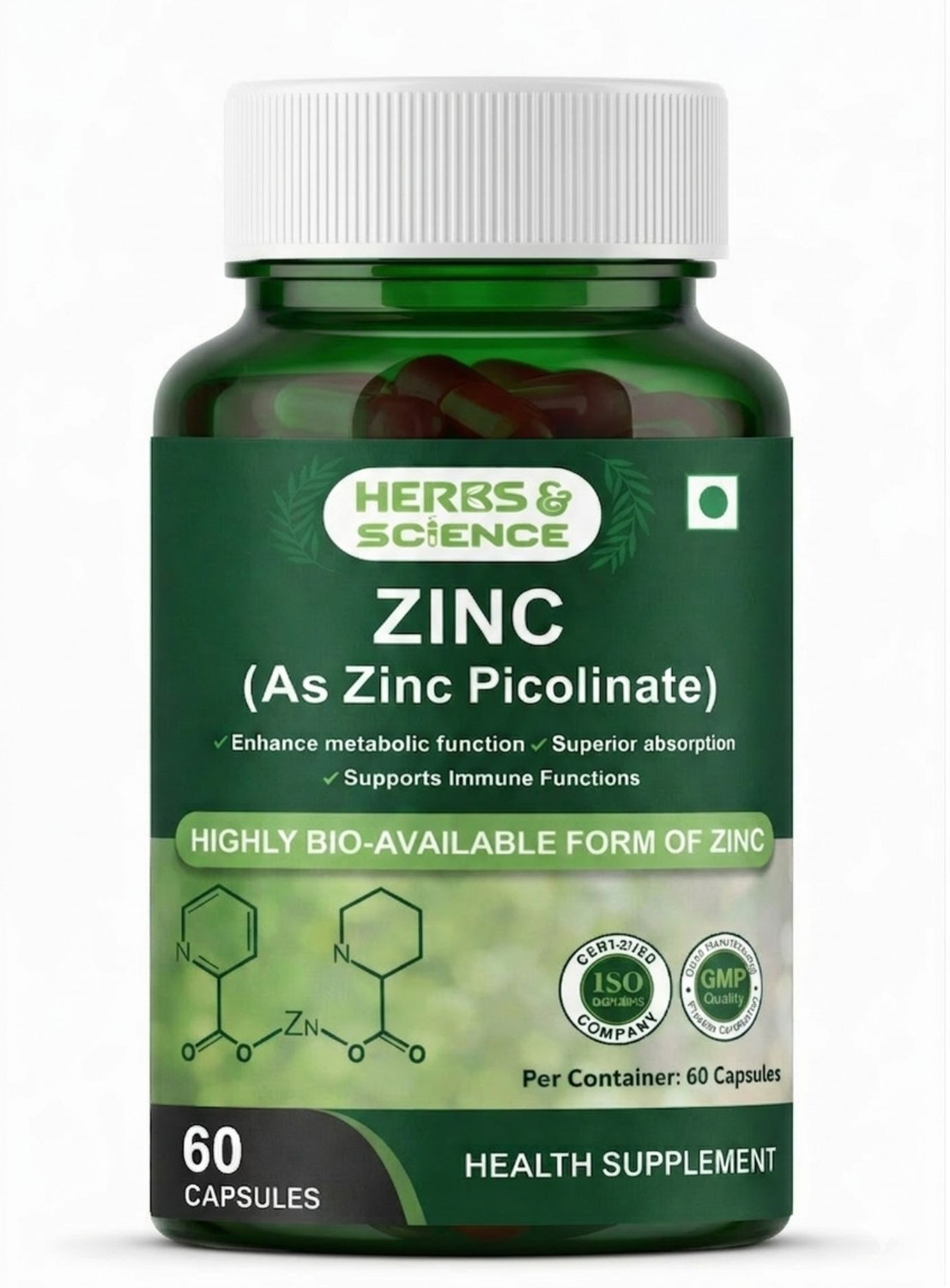 Image of FITNESSVEDA Zinc Picolinate 15mg - High Absorption Zinc Supplement For Immune Support (60 Capsules)