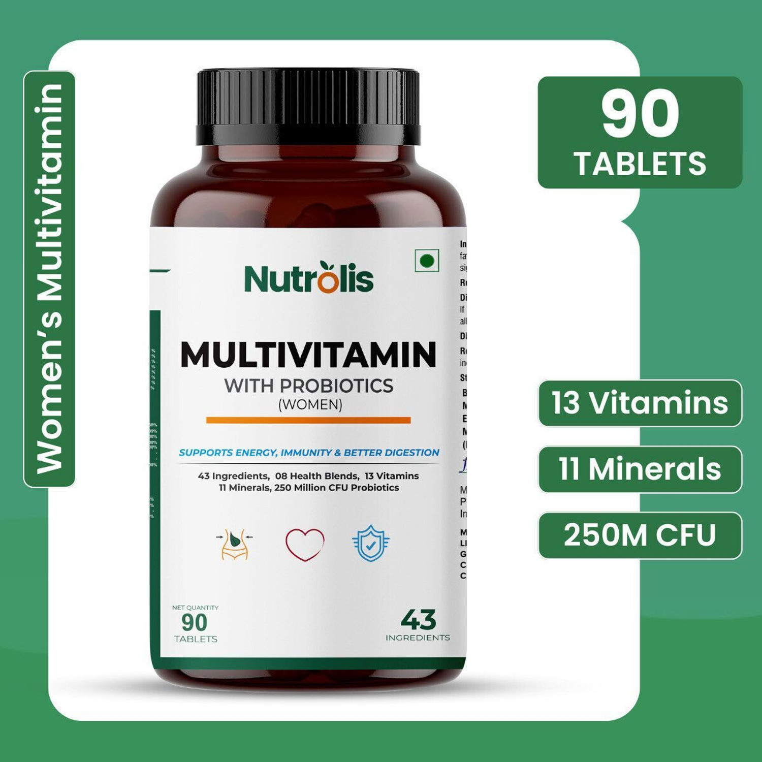 Image of Nutrolis Multivitamin for Women with Biotin & Calcium - For Hair, Skin, and Bone Support (90 Tablets)