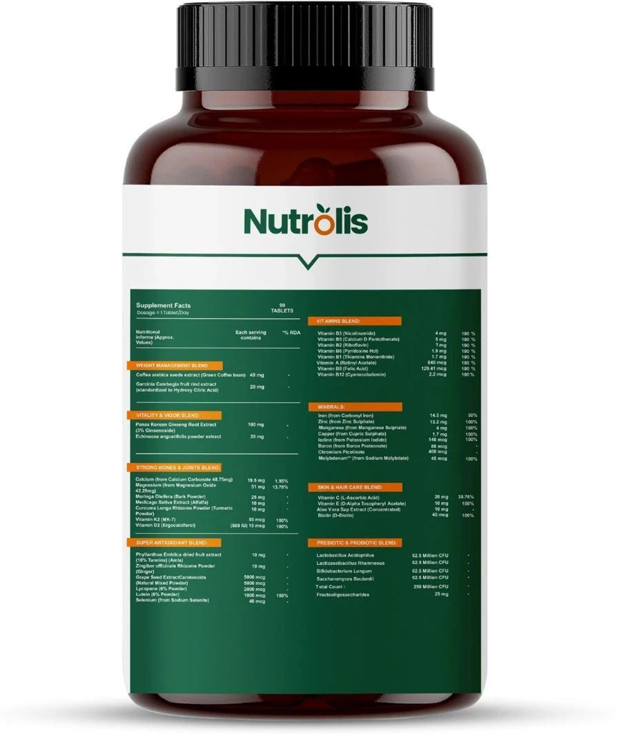 Image of Nutrolis Multivitamin for Women with Biotin & Calcium - For Hair, Skin, and Bone Support (90 Tablets)