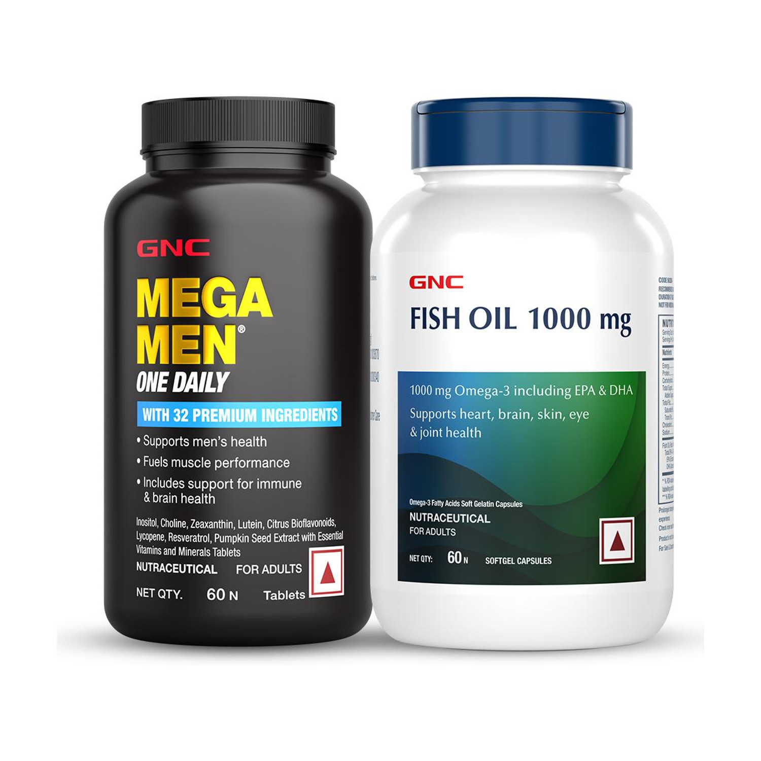 GNC Mega Men One Daily Multivitamin for Men and Fish Body Oil 1000mg Cap (2 x 60 Tablets) - Image 1