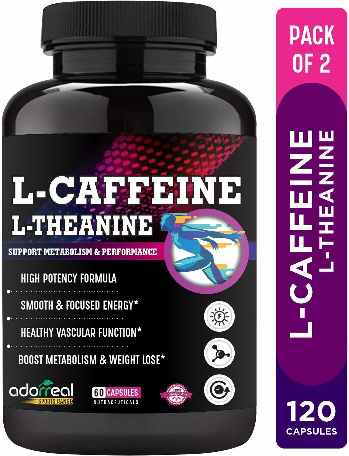 Image of Suplee Caffeine 200 mg + L-Theanine 200 mg Veg Capsules for Focus & Endurance (60 Capsules)