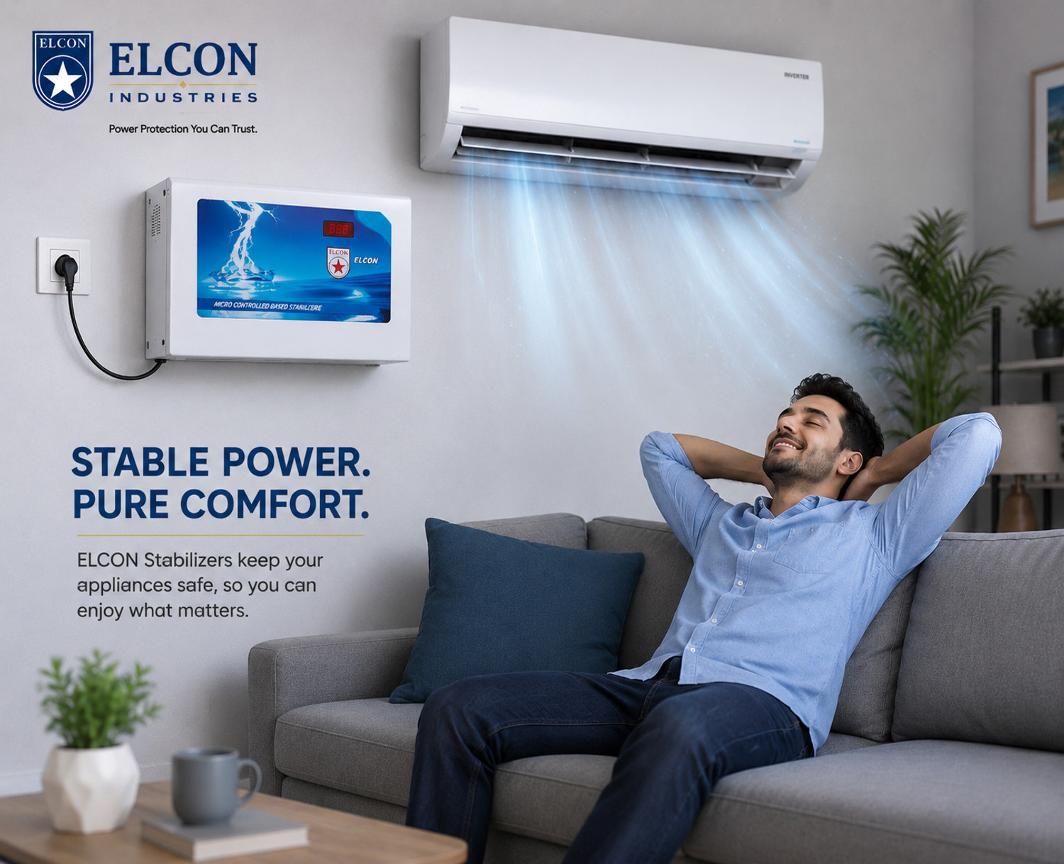 Image of ELCON 1.5 Ton AC Stabilizer 4 KVA (130V-290V) Micro Controlled based Automatic Voltage Stabilizer (White)