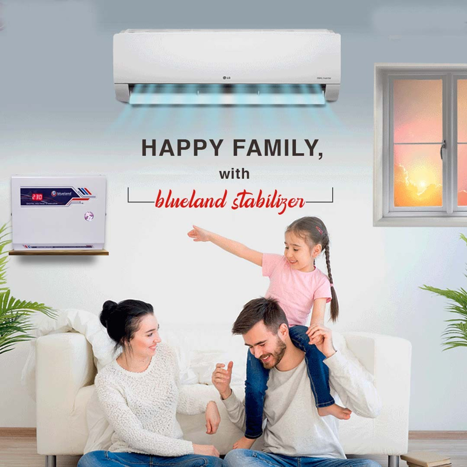 Image of M&M HARIS BLUELAND VOLTAGE STABILIZER 4KVA (140V-280V) Copper Wounded for 1 AC ( Sutabile 1 TON to 1.5 TON AC ) Best for Split AC & Windows AC 3 Years Warranty (White)