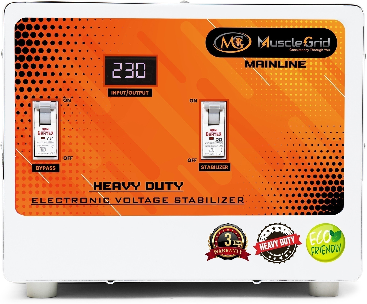 Image of Microtek complete power solution EML5090 (90V-300V)5KVA Voltage stabilizer (Metallic grey, Red, Black)