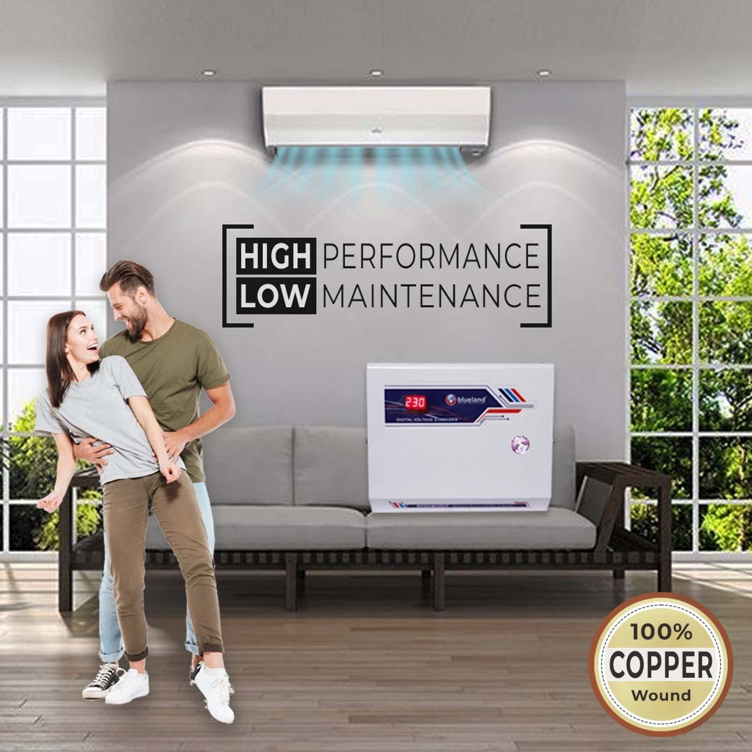Image of M&M HARIS BLUELAND VOLTAGE STABILIZER 4KVA (140V-280V) Copper Wounded for 1 AC ( Sutabile 1 TON to 1.5 TON AC ) Best for Split AC & Windows AC 3 Years Warranty (White)