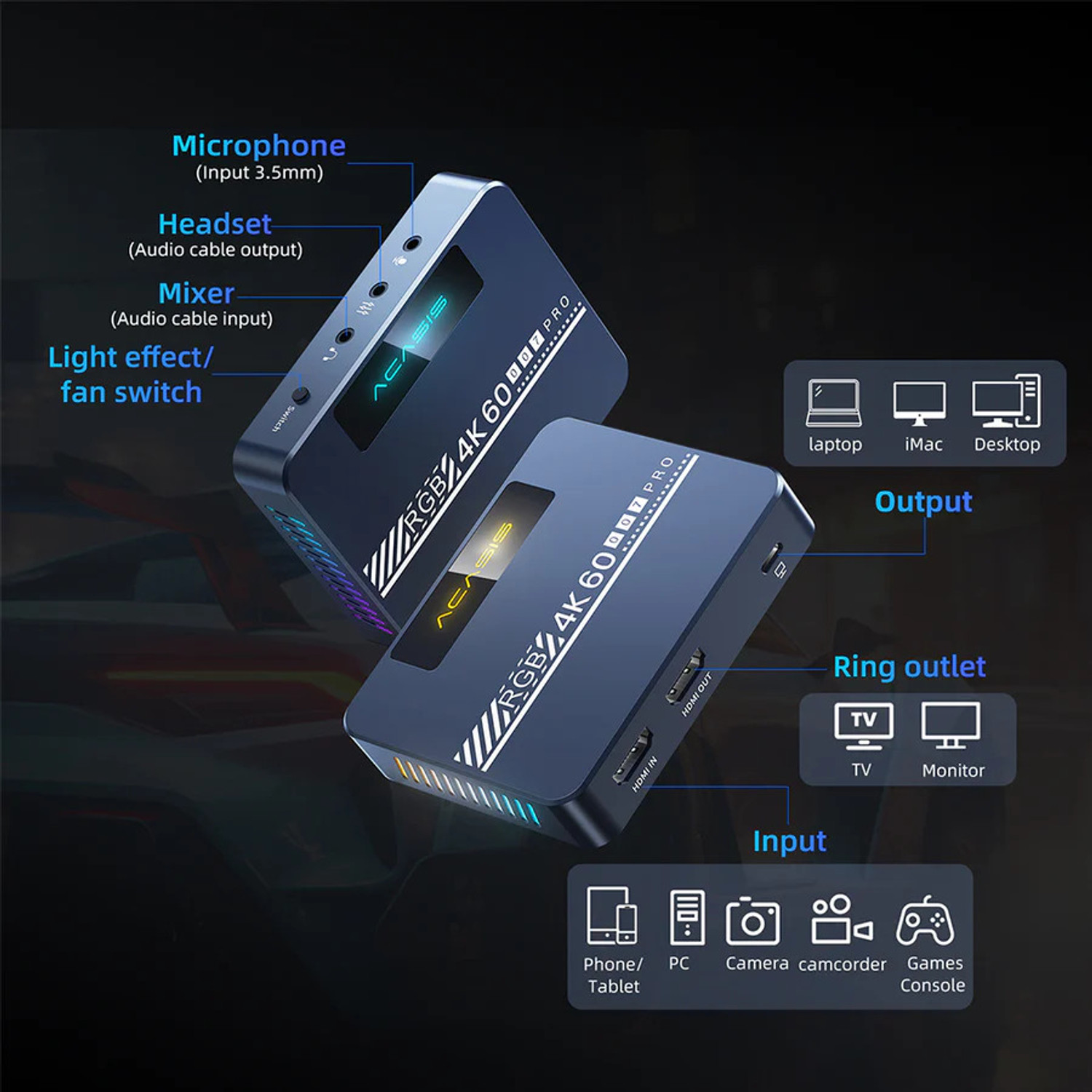 Image of Acasis 4K@60 Video Capture Card for Gaming & Streaming, VRR, for X /S, PS5 /4 /Pro, PC /Mac Voltmeter (Digital)