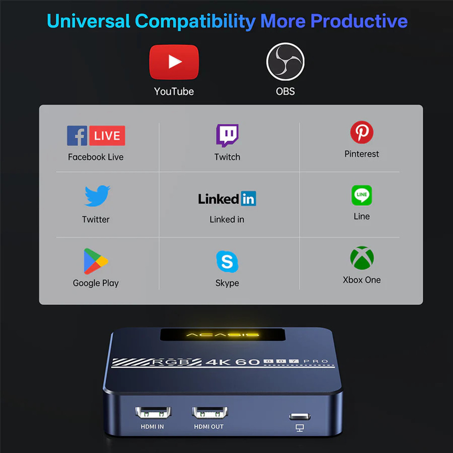 Image of Acasis 4K@60 Video Capture Card for Gaming & Streaming, VRR, for X /S, PS5 /4 /Pro, PC /Mac Voltmeter (Digital)