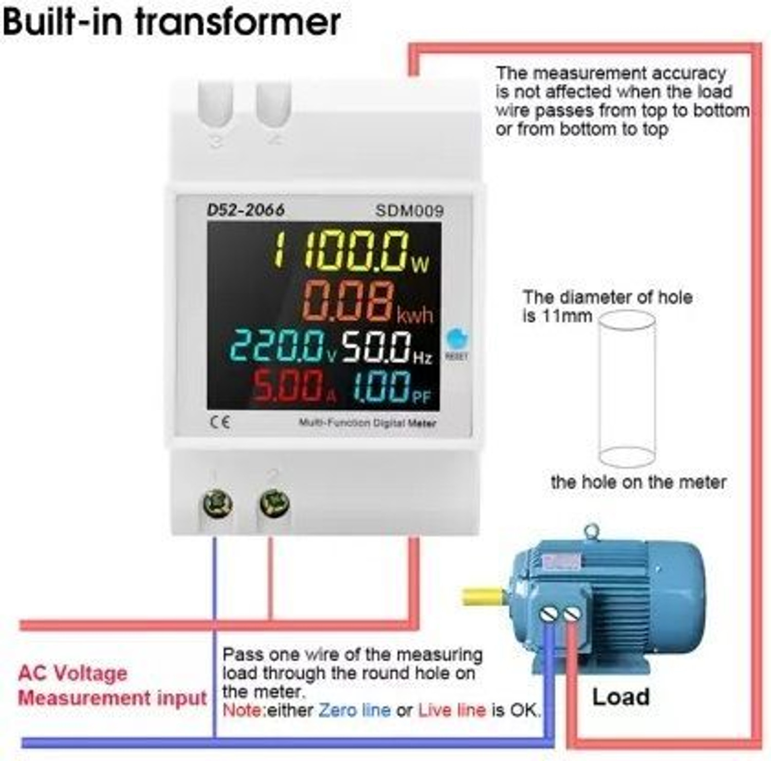 Image of Real Instruments 6 in 1 AC 40-300V 100A Energy Meter Current Ampere Voltage Monitoring Device Voltmeter (Digital)