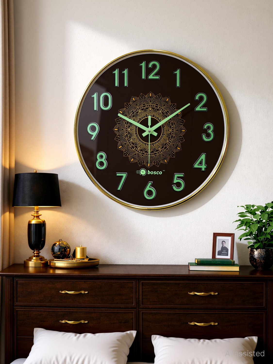 Image of TRUSPACE Analog 45 cm X 30 cm Wall Clock (White, Gold, Grey, With Glass, Standard)