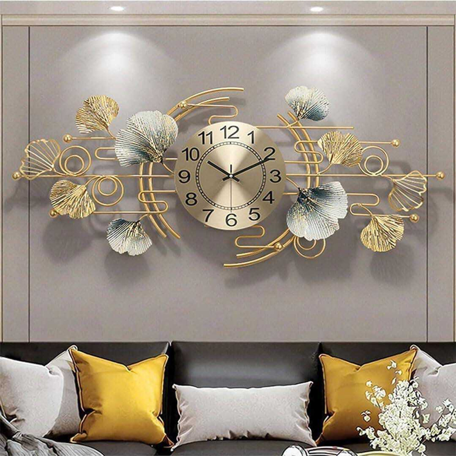 Image of VMSR Analog 41 cm X 80 cm Wall Clock (Blue, Gold, Without Glass, Standard)