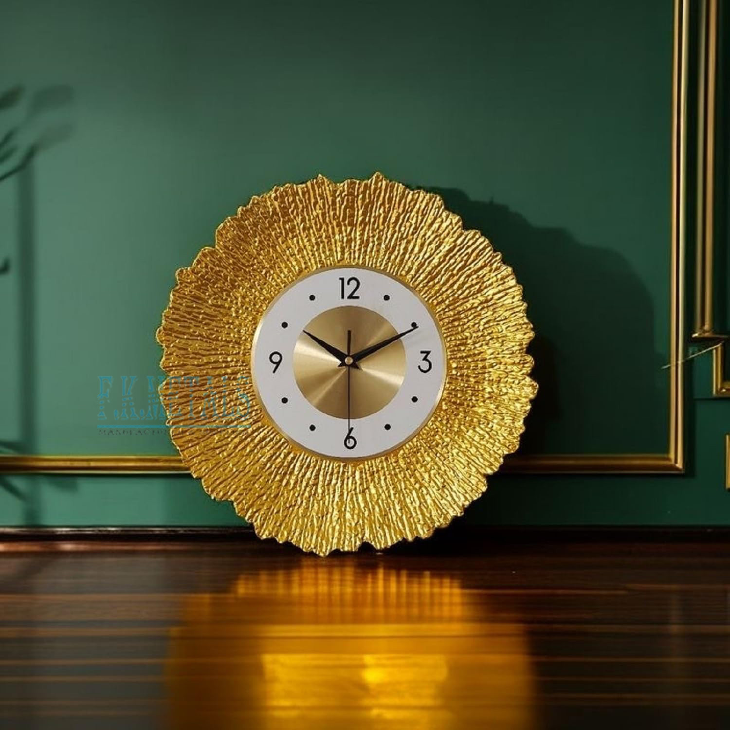Image of VMSR Analog 41 cm X 80 cm Wall Clock (Blue, Gold, Without Glass, Standard)