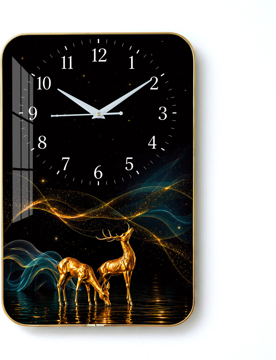 Image of TRUSPACE Analog 45 cm X 30 cm Wall Clock (White, Gold, Grey, With Glass, Standard)