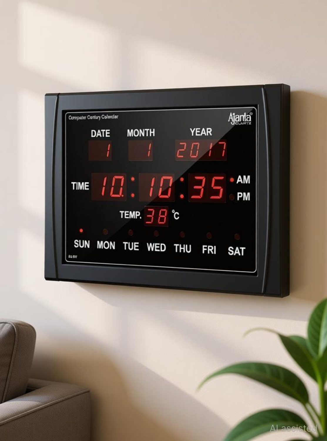 Image of AJANTA Digital 29.5 cm X 40 cm Wall Clock (Black, With Glass, Standard)