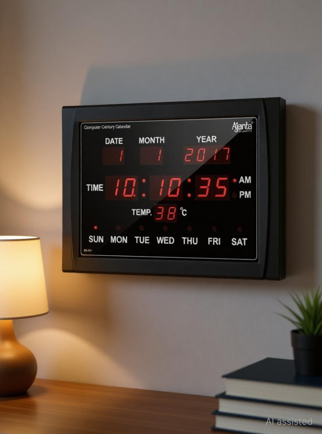 Image of AJANTA Digital 29.5 cm X 40 cm Wall Clock (Black, With Glass, Standard)