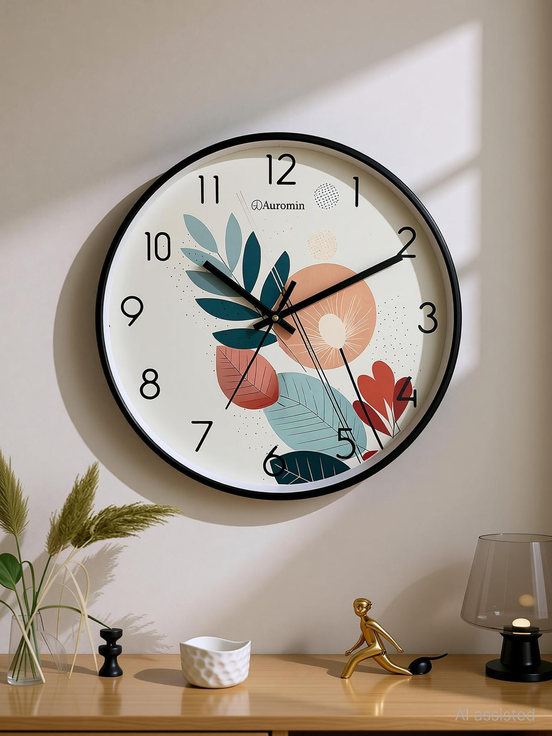 Image of Auromin Analog 30 cm X 30 cm Wall Clock (Light Green, With Glass, Standard)