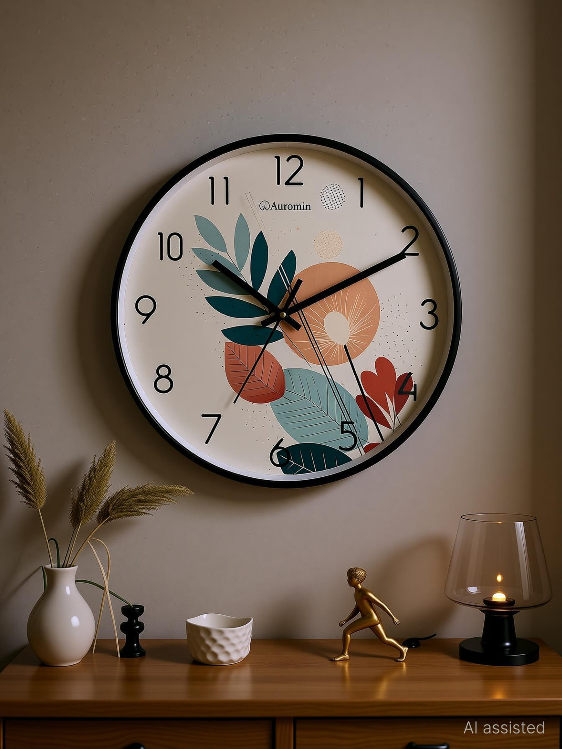 Image of Auromin Analog 30 cm X 30 cm Wall Clock (Light Green, With Glass, Standard)