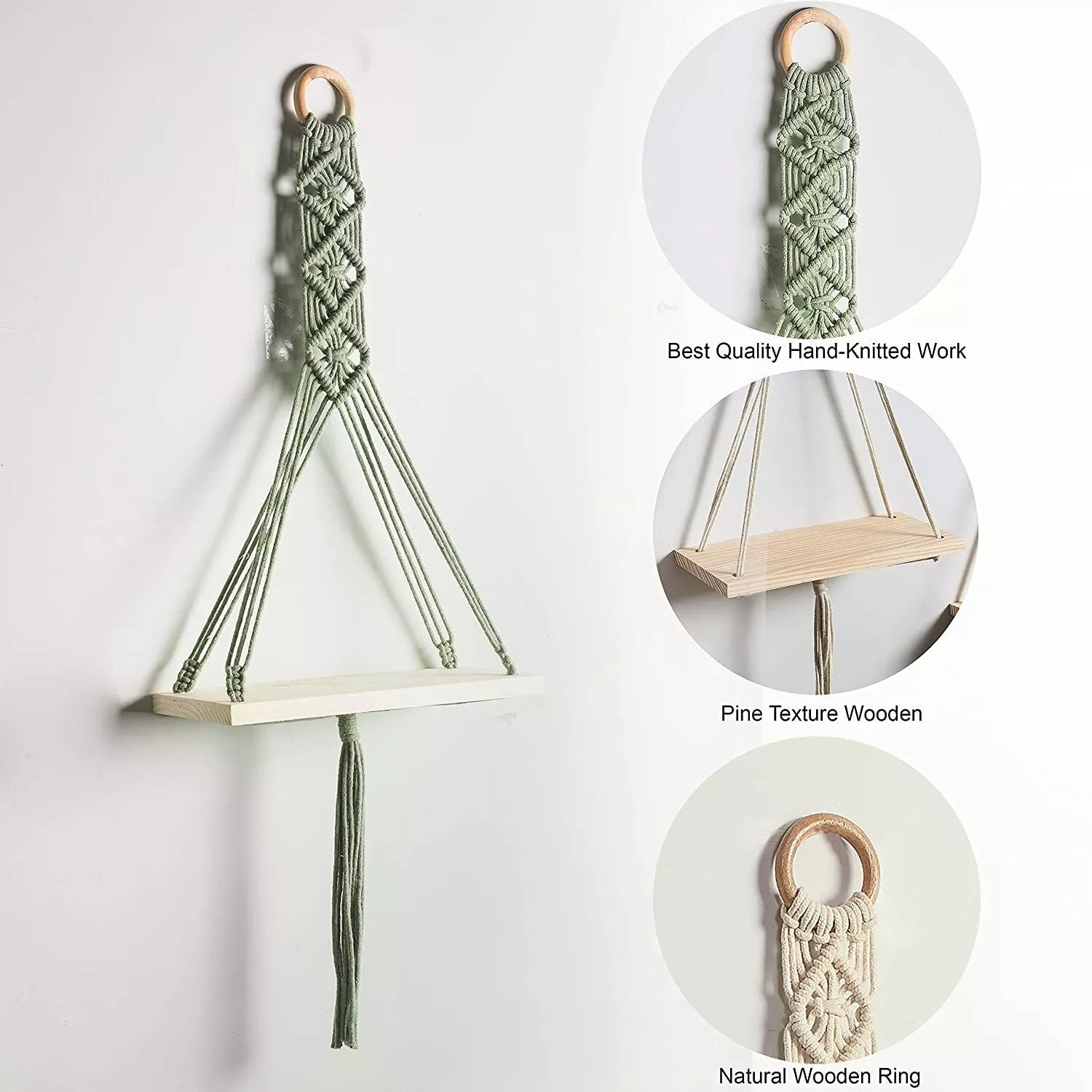 Image of JANAKI SHOP Wooden Wall Shelf (Number of Shelves - 2, Green)