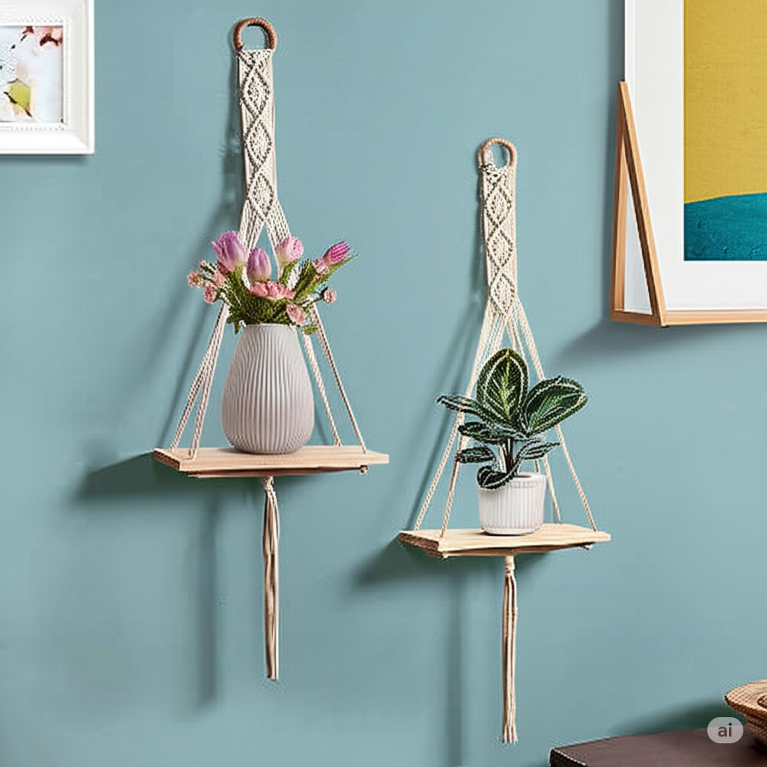 Image of JANAKI SHOP Wooden Wall Shelf (Number of Shelves - 2, White)