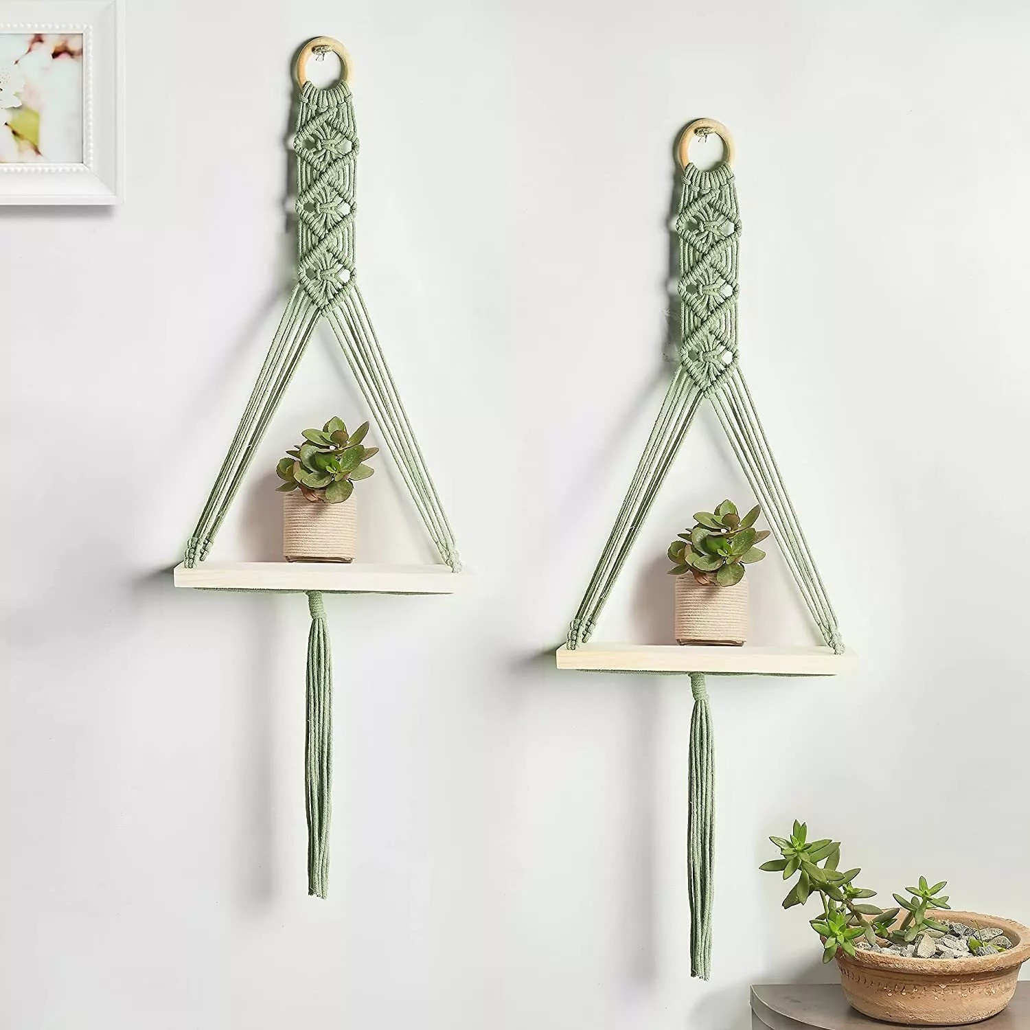 Image of JANAKI SHOP Wooden Wall Shelf (Number of Shelves - 2, Green)