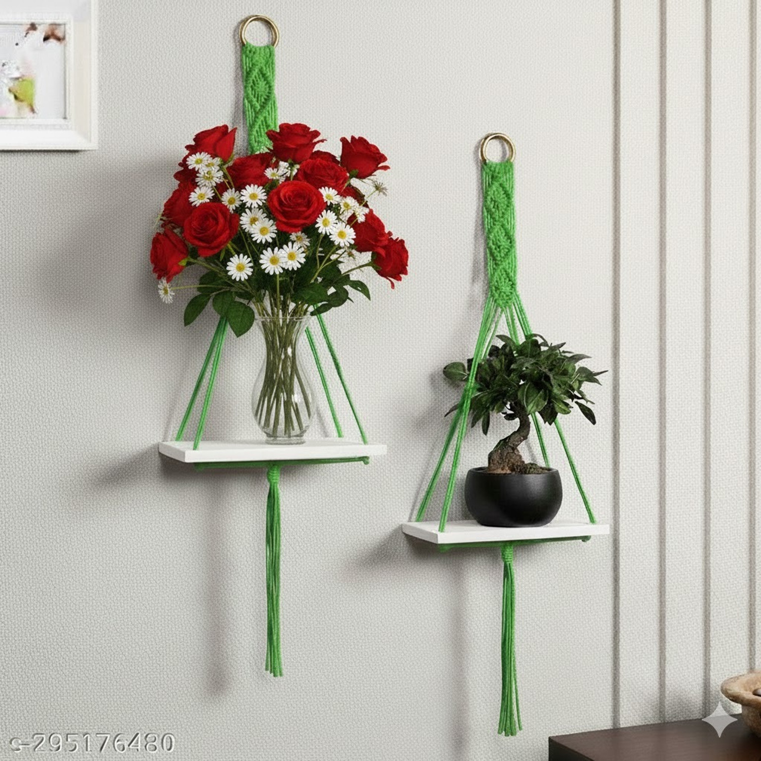 Image of JANAKI SHOP Wooden Wall Shelf (Number of Shelves - 2, Green)